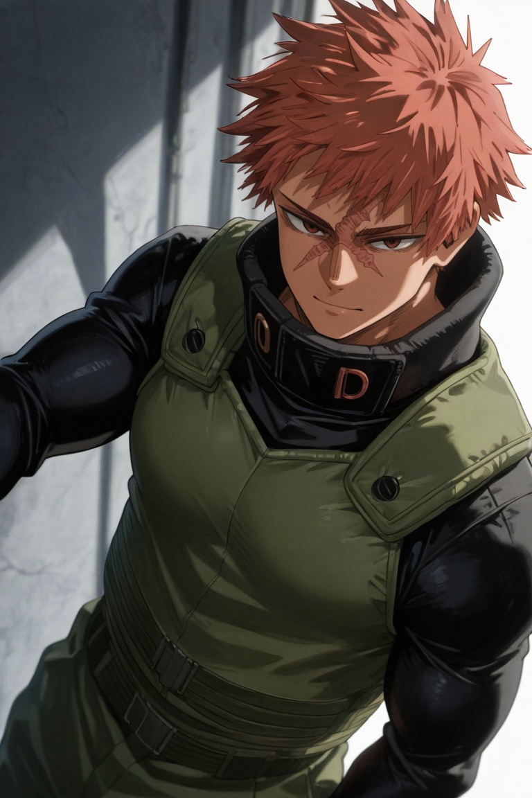 Toshitsugu Kudo-1male focus,  orange_Toshitsugu Kudo_hair,  red_Toshitsugu Kudo_eyes on Tensor.Art