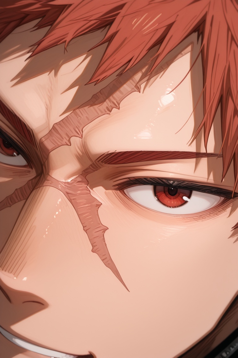 Toshitsugu Kudo-1male focus,  orange_Toshitsugu Kudo_hair,  red_Toshitsugu Kudo_eyes on Tensor.Art