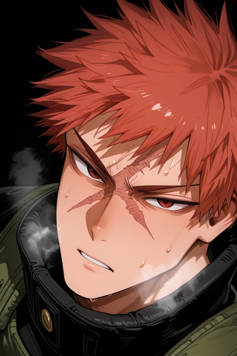 Toshitsugu Kudo-1male focus,  orange_Toshitsugu Kudo_hair,  red_Toshitsugu Kudo_eyes on Tensor.Art