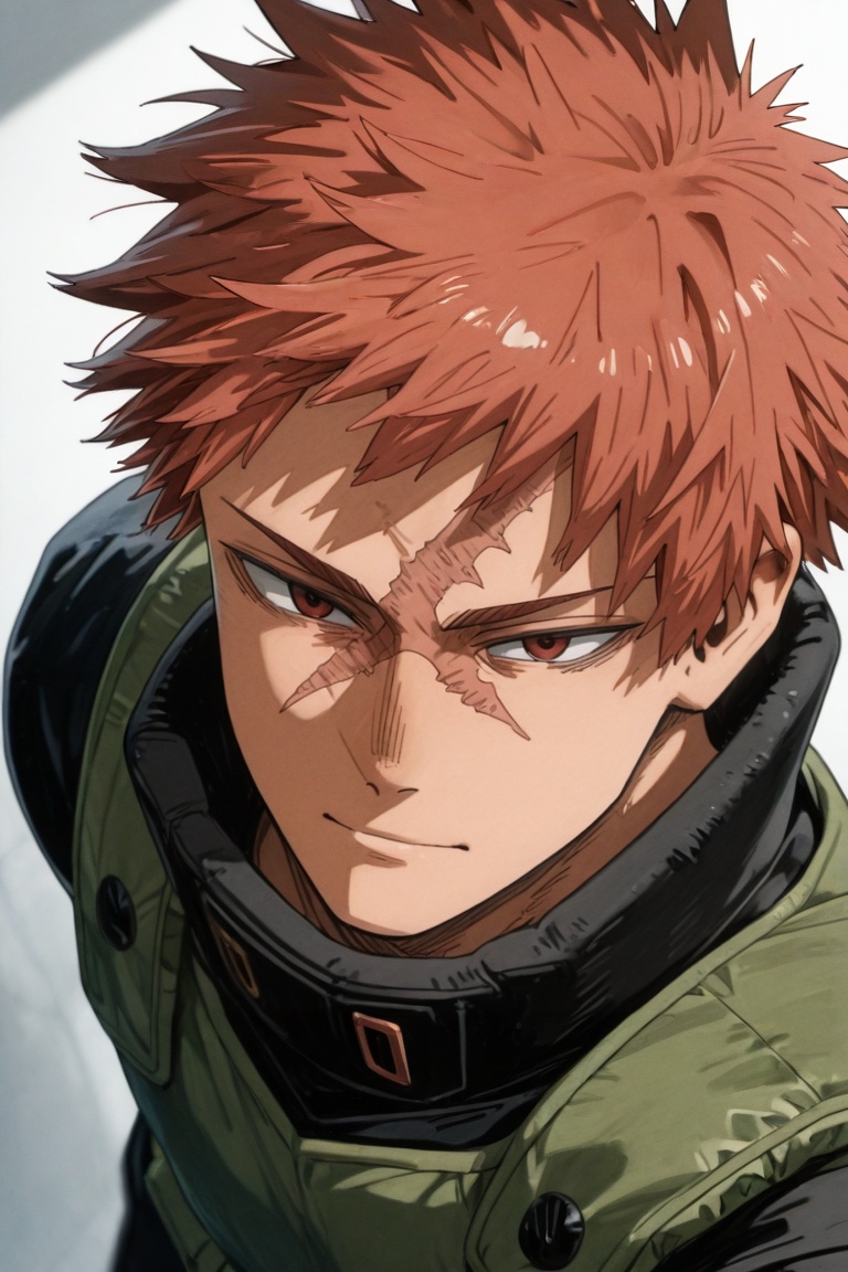 Toshitsugu Kudo-1male focus,  orange_Toshitsugu Kudo_hair,  red_Toshitsugu Kudo_eyes on Tensor.Art