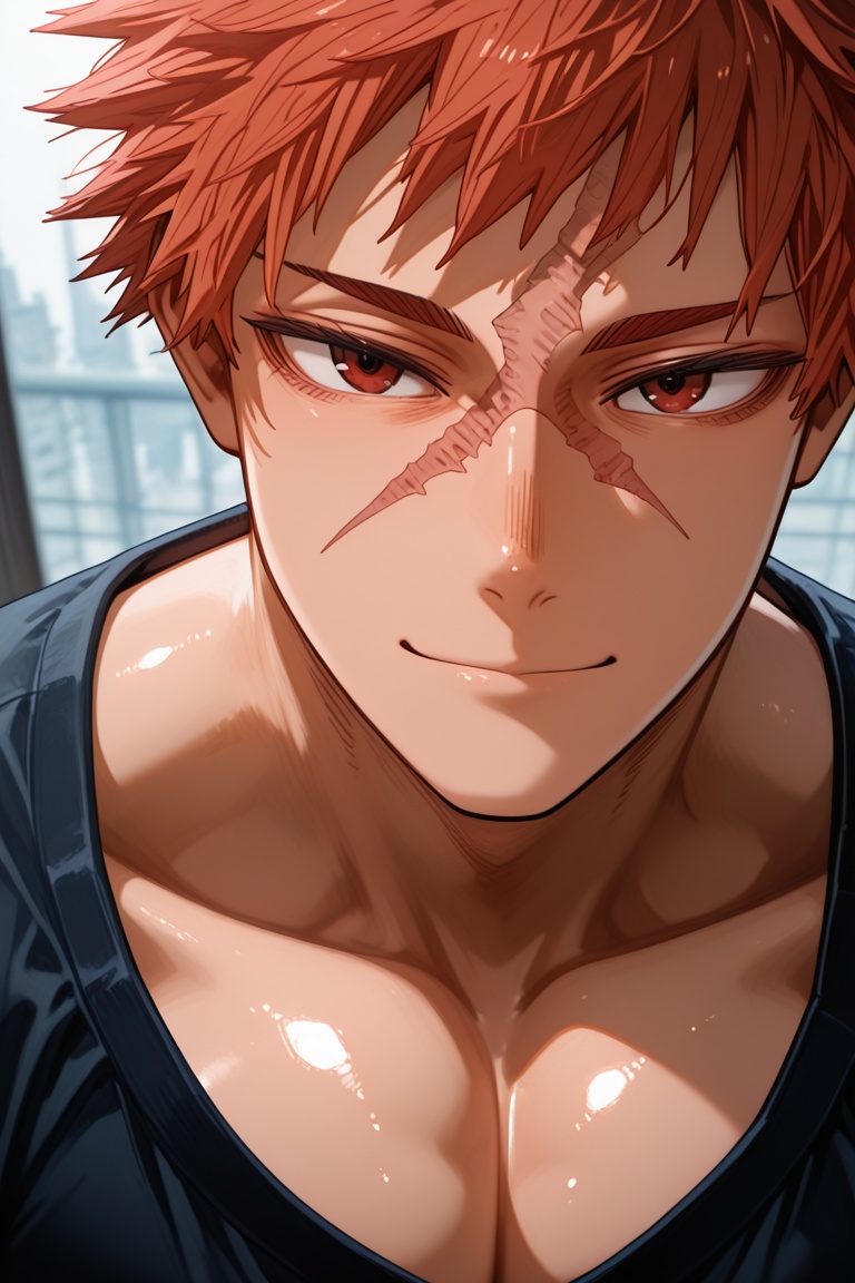 Toshitsugu Kudo-1male focus,  orange_Toshitsugu Kudo_hair,  red_Toshitsugu Kudo_eyes on Tensor.Art