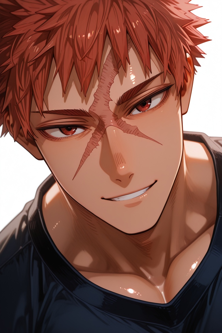 Toshitsugu Kudo-1male focus,  orange_Toshitsugu Kudo_hair,  red_Toshitsugu Kudo_eyes on Tensor.Art