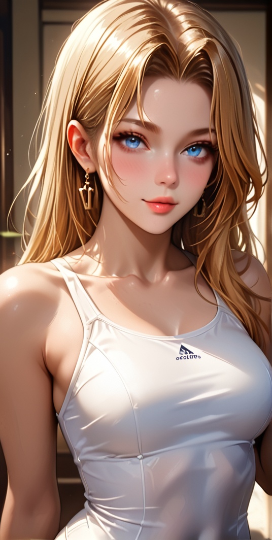 She is sunlight incarnate—a Korean beauty with golden hair spilling like liquid honey over her shoulders,  her bangs grazi...