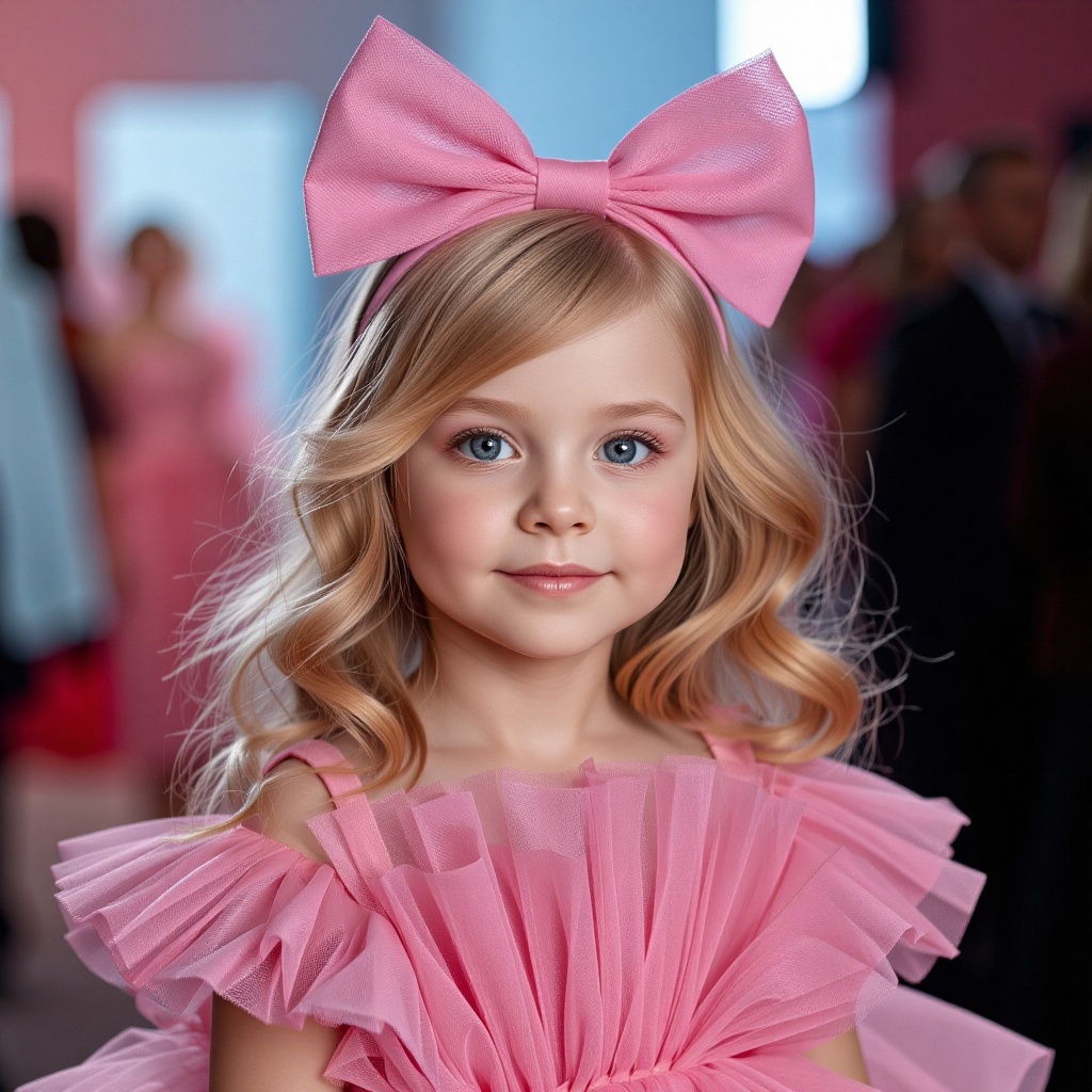ultra-realistic film photography with minute details,  portrait upper body toddler,  hair is blonde styled in loose large...