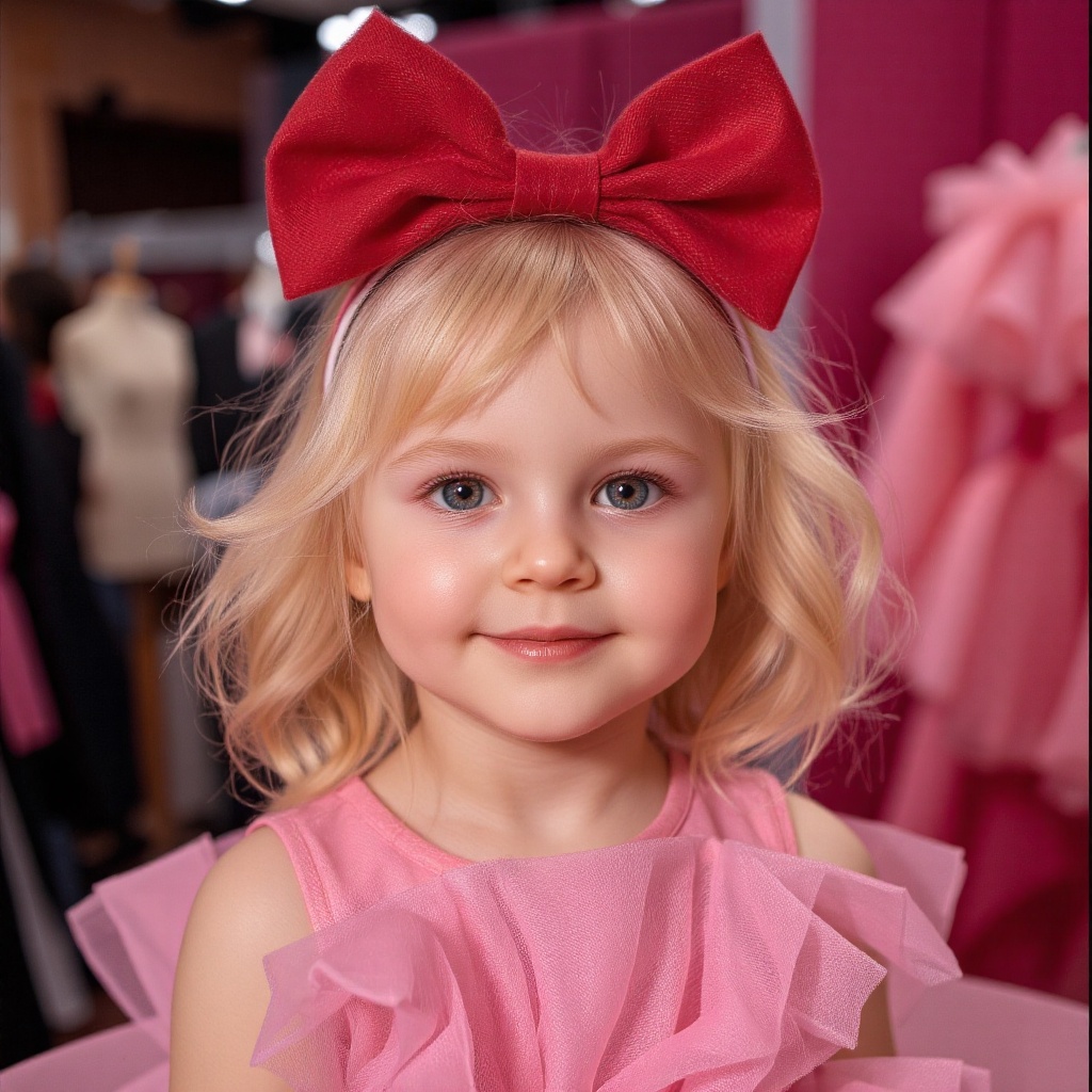ultra-realistic film photography with minute details,  portrait upper body toddler,  hair is blonde styled in loose large...