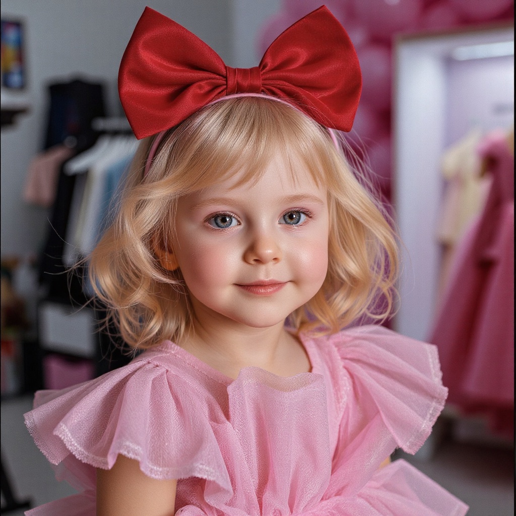 ultra-realistic film photography with minute details,  portrait upper body toddler,  hair is blonde styled in loose large...