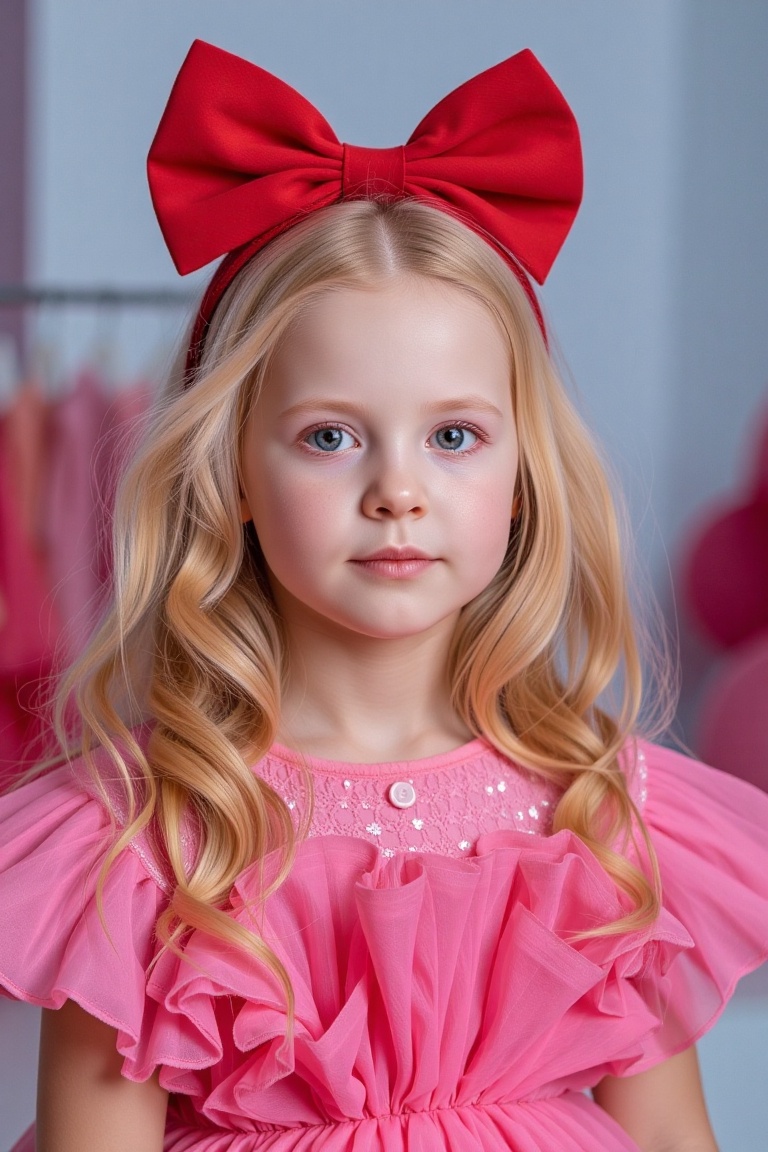 ultra-realistic film photography with minute details,  portrait upper body little girl hair is blonde styled in loose larg...
