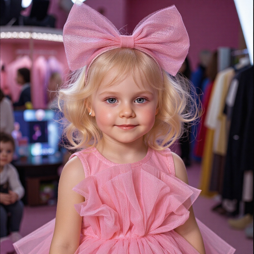 ultra-realistic film photography with minute details,  portrait upper body toddler,  hair is blonde styled in loose large...
