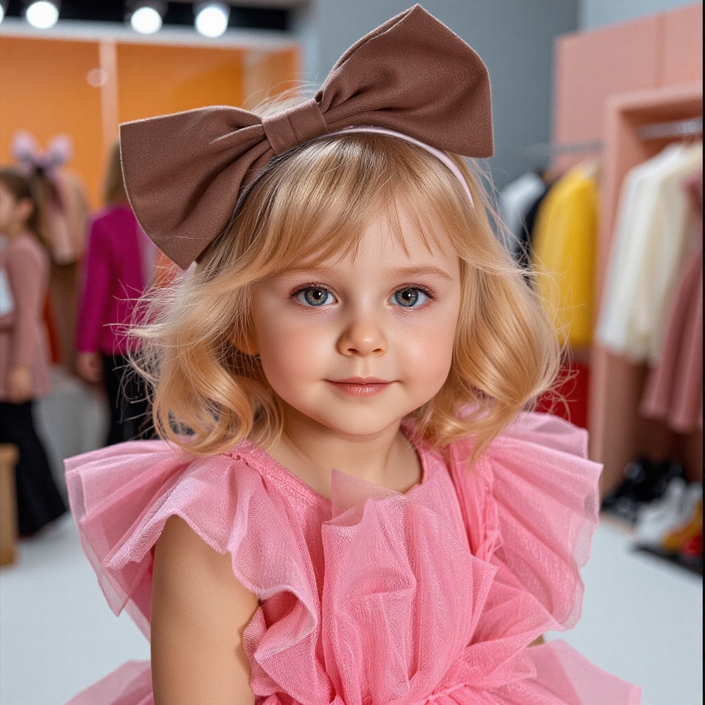 ultra-realistic film photography with minute details,  portrait upper body toddler,  hair is blonde styled in loose large...