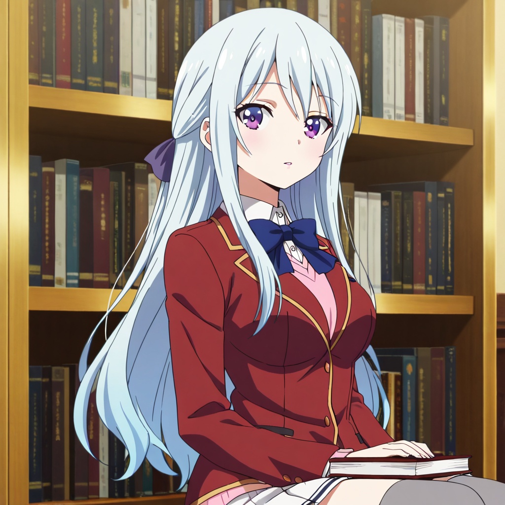 Shiina hiyori (Youkoso Jitsuryoku Shijou Shugi no Kyoushitsu e),  white hair,  long hair on Tensor.Art