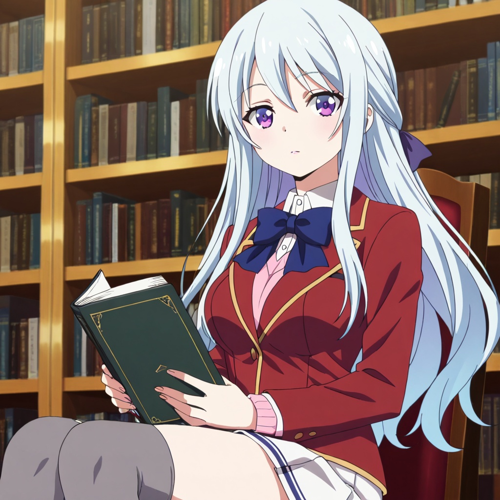 Shiina hiyori (Youkoso Jitsuryoku Shijou Shugi no Kyoushitsu e),  white hair,  long hair on Tensor.Art