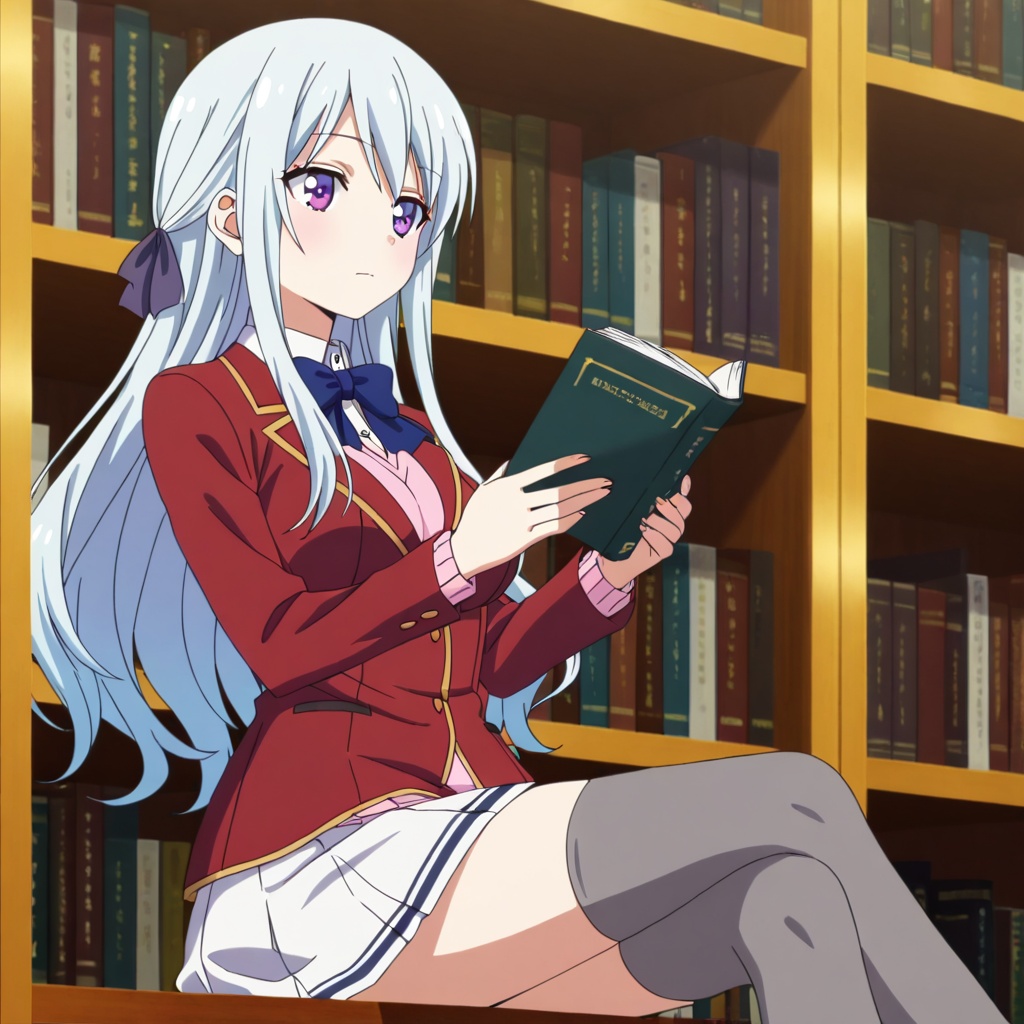 Shiina hiyori (Youkoso Jitsuryoku Shijou Shugi no Kyoushitsu e),  white hair,  long hair on Tensor.Art