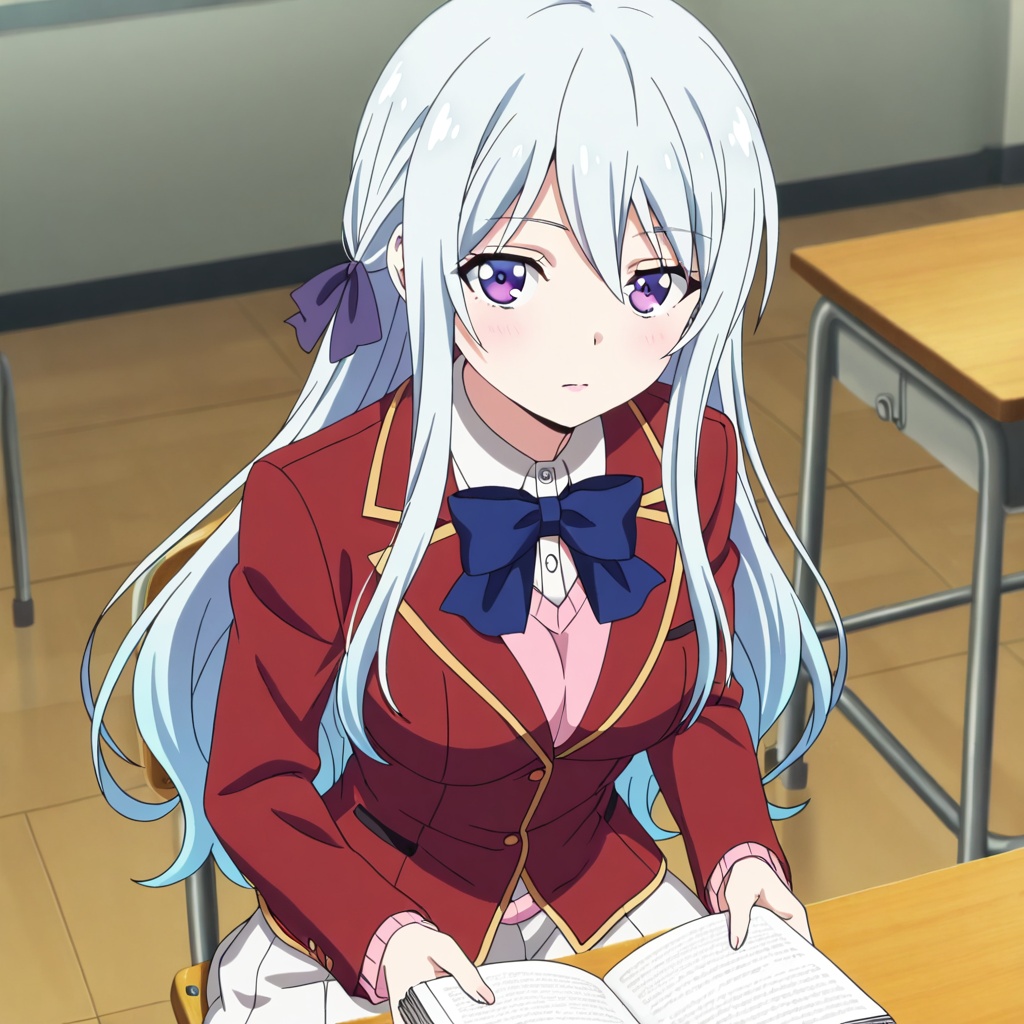 Shiina hiyori (Youkoso Jitsuryoku Shijou Shugi no Kyoushitsu e),  white hair,  long hair on Tensor.Art