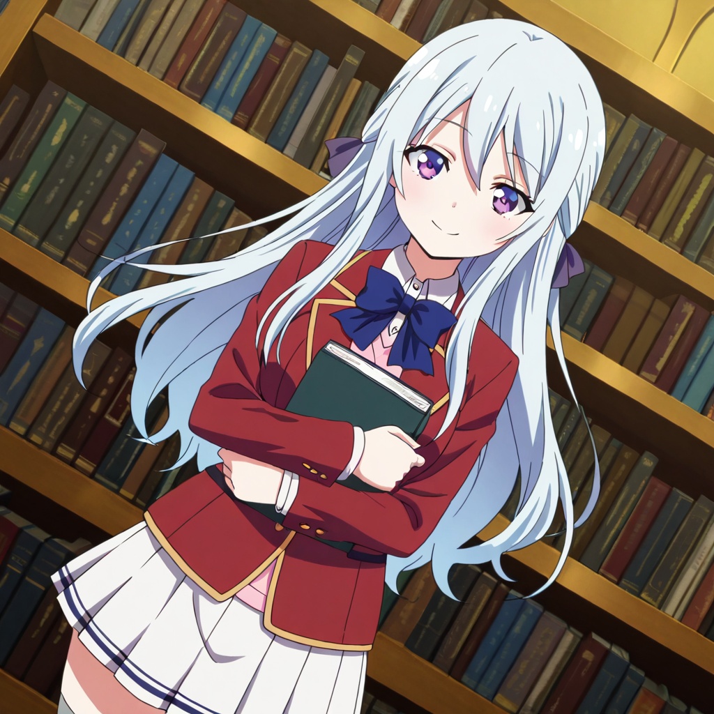 Shiina hiyori (Youkoso Jitsuryoku Shijou Shugi no Kyoushitsu e),  white hair,  long hair on Tensor.Art