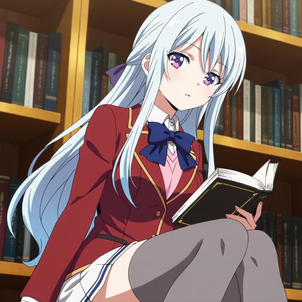 Shiina hiyori (Youkoso Jitsuryoku Shijou Shugi no Kyoushitsu e),  white hair,  long hair on Tensor.Art