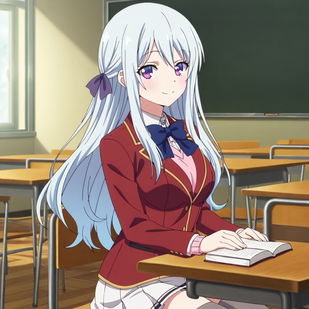 Shiina hiyori (Youkoso Jitsuryoku Shijou Shugi no Kyoushitsu e),  white hair,  long hair on Tensor.Art