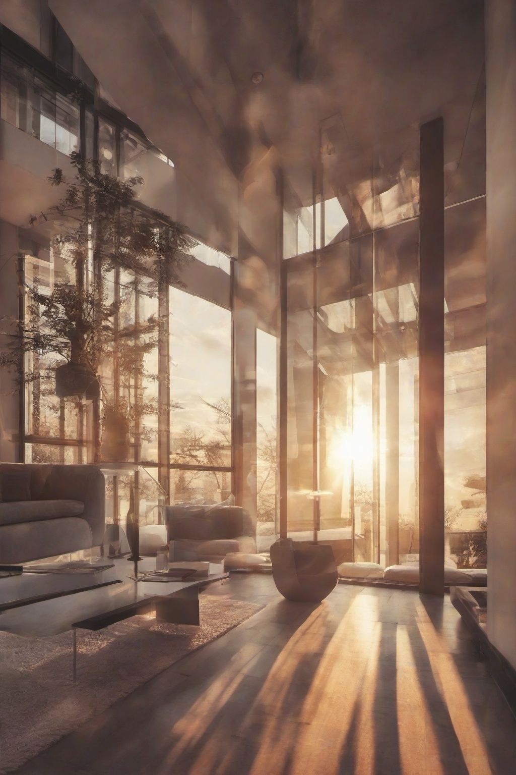 modern interior,  sunset light.,  Light and shadow on Tensor.Art