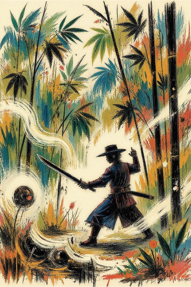"Bamboo Forest Swordsman " Sword light and bamboo shadows interweave; every move is a fusion of nature and lethal intent....