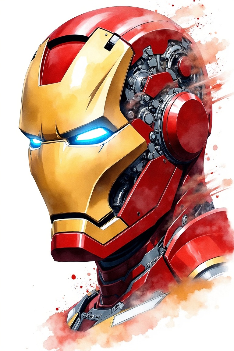 iron man partial face reveal,  mechanical cybernetic parts exposed,  high tech components on Tensor.Art