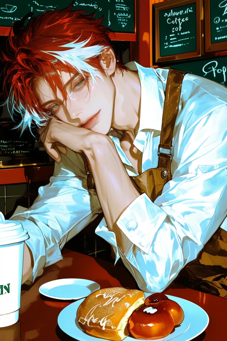 1boy,  handsome face,  cherry red hair on Tensor.Art