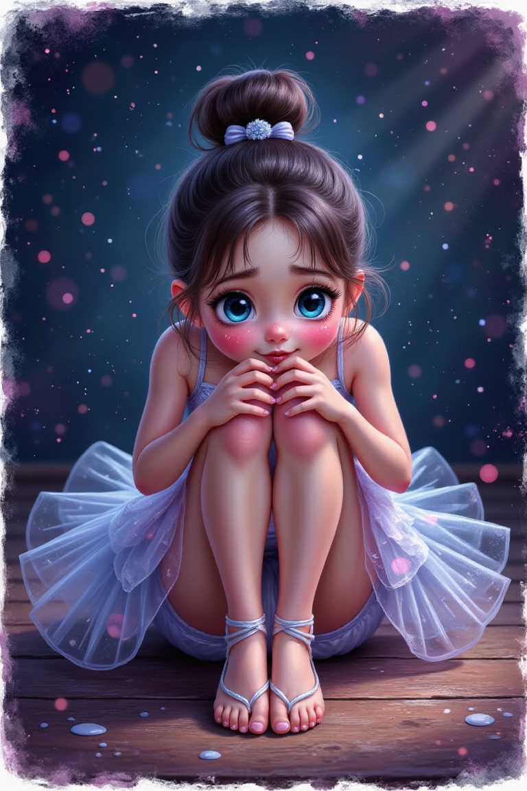 Close-up,  Anime,  a ballerina is sitting on a wooden floor on Tensor.Art