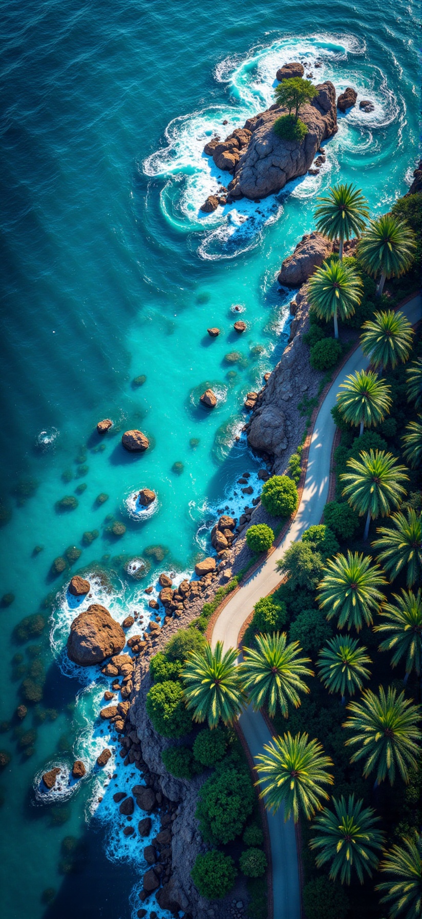 Palm tree,  turquoise ocean,  waves on Tensor.Art
