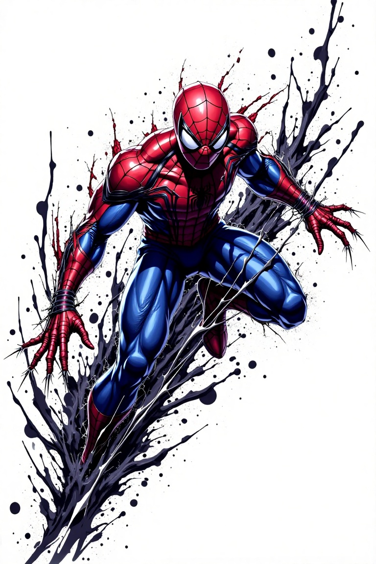 CharcoalSplashHero,  Spider-Man,  dynamic comic book pose on Tensor.Art