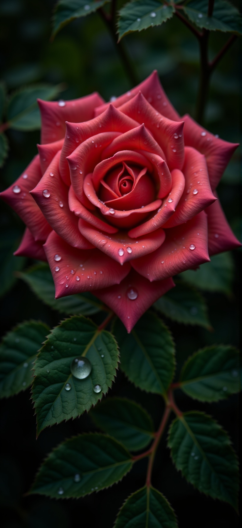 Close-up: A rose after the rain,  drops of water on the rose petals after the rain.,  Drop on Tensor.Art