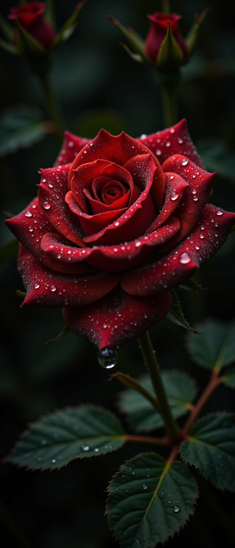 (Close up of a black rose),  (bright red blood on petals),  (bright black petals) on Tensor.Art