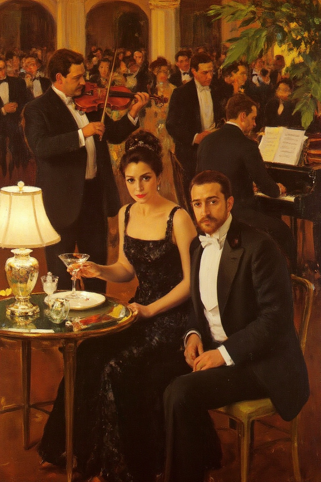 joaquinsorolla1 painting. harveydunn. A lively and elegant social gathering in a grand hall. The foreground features a wom...