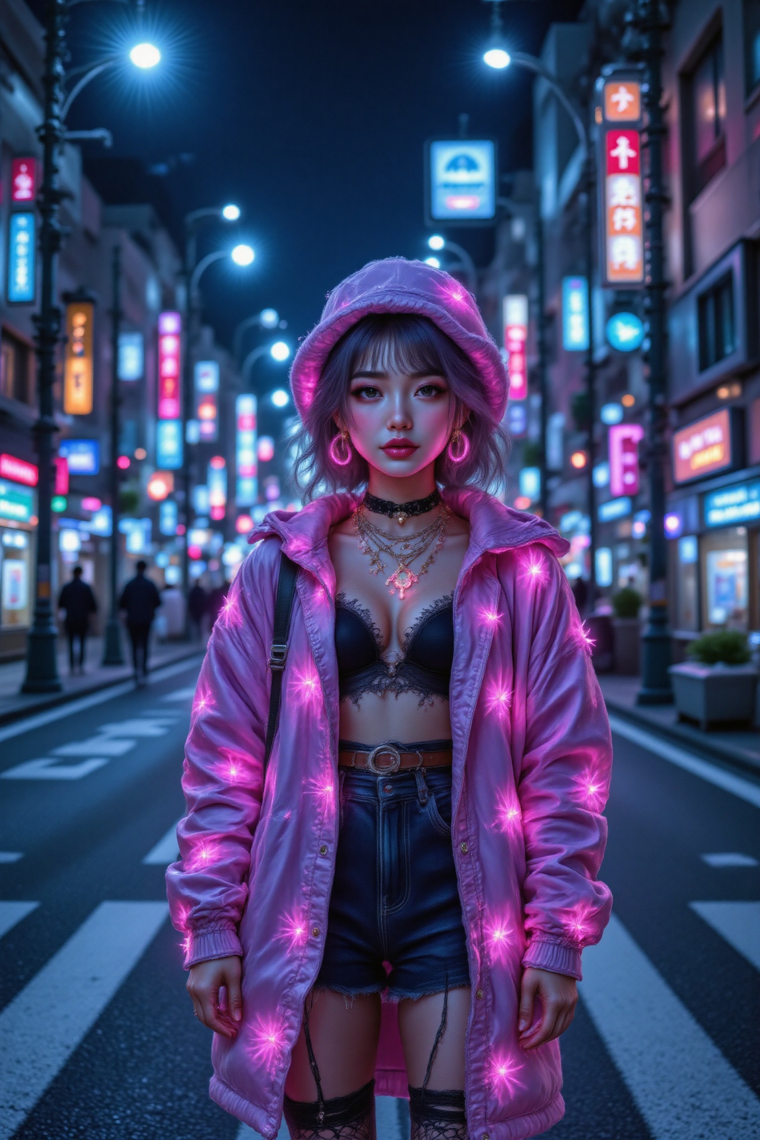 Girl on Tokyo street,  Harajuku fashion style,  layered clothes on Tensor.Art
