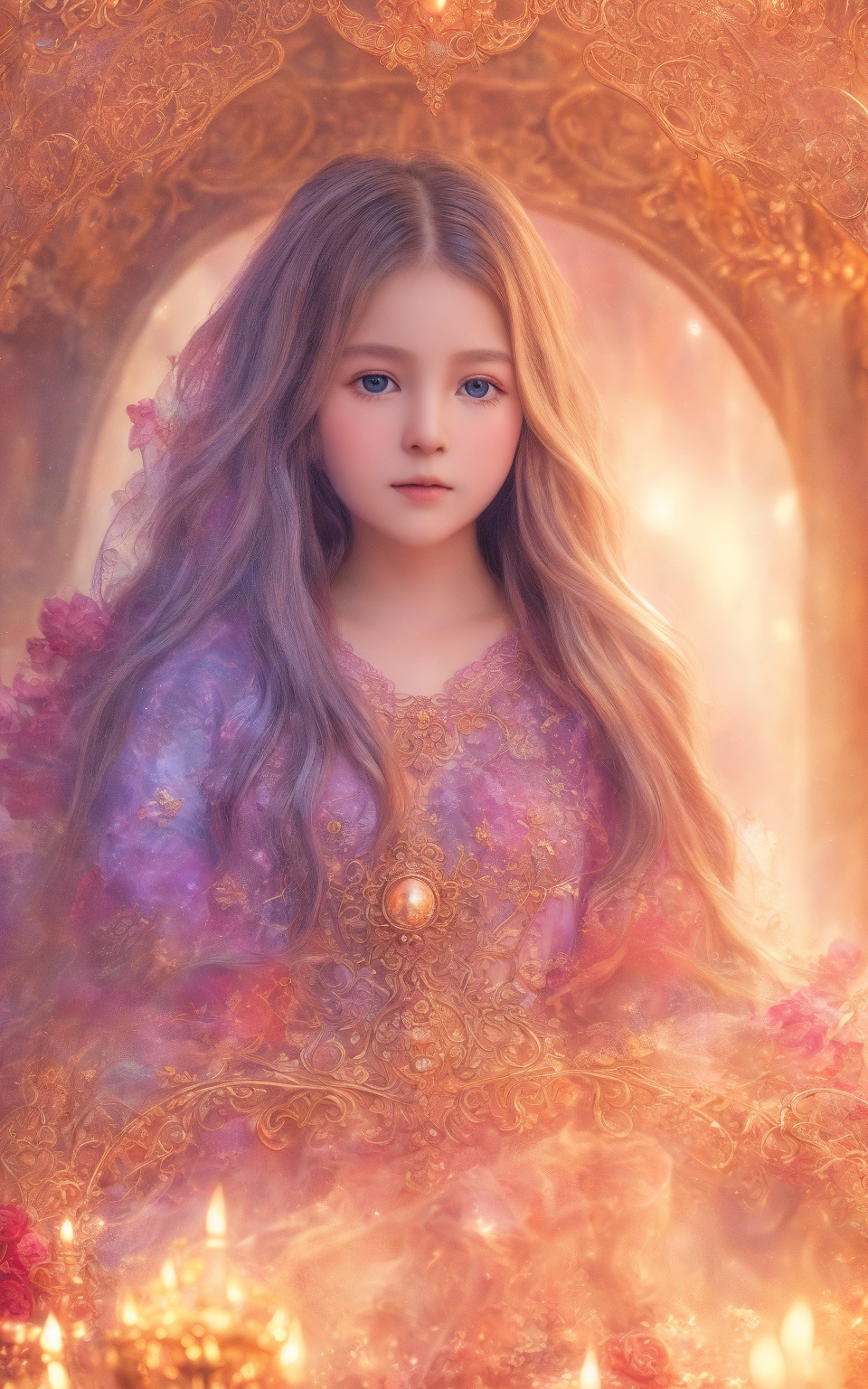 In a dreamlike realm reminiscent of Jean-Baptiste Monge's fantastical creations,  a lone maiden with hair cascading like a...