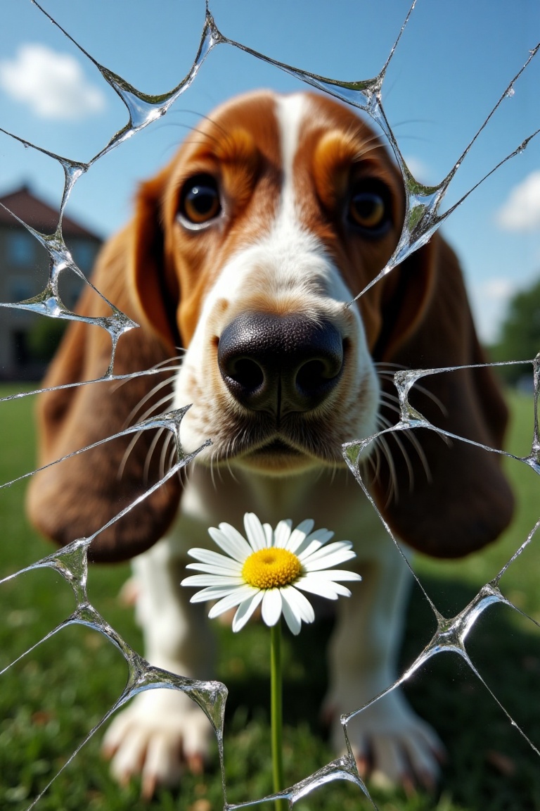 It's as if an amazing world is looking through a bizarre mosaic of cracks: the squat silhouette of a basset hound,  where...