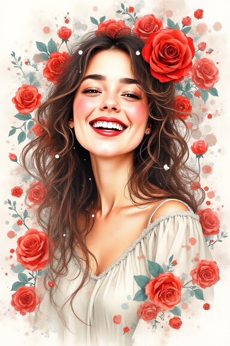 A whimsical watercolor illustration with dreamy,  expressive brushstrokes and fluid transitions. A close-up portrait of a...