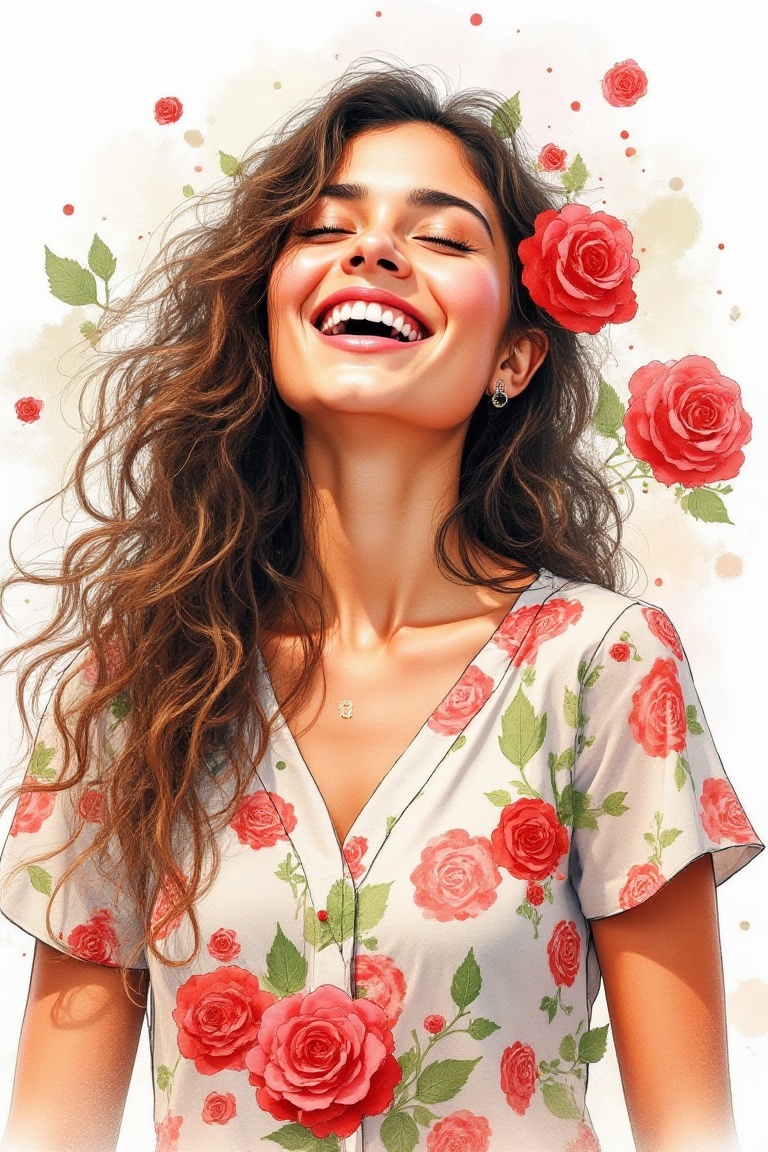 A whimsical watercolor illustration with dreamy,  expressive brushstrokes and fluid transitions. A close-up portrait of a...