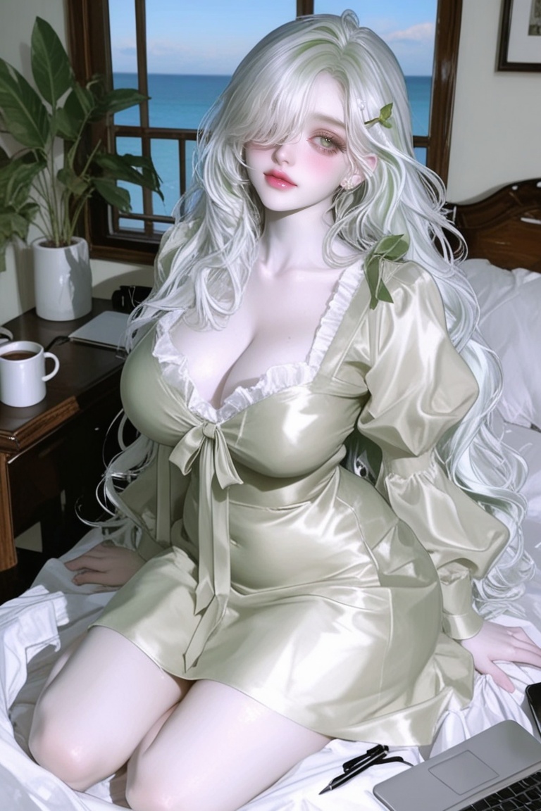 A woman with very long hair,  big eyes,  Jade green eyes on Tensor.Art