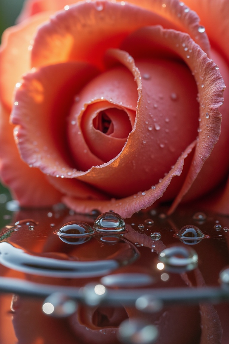 Macro shot,  large drop,  rose petal on Tensor.Art