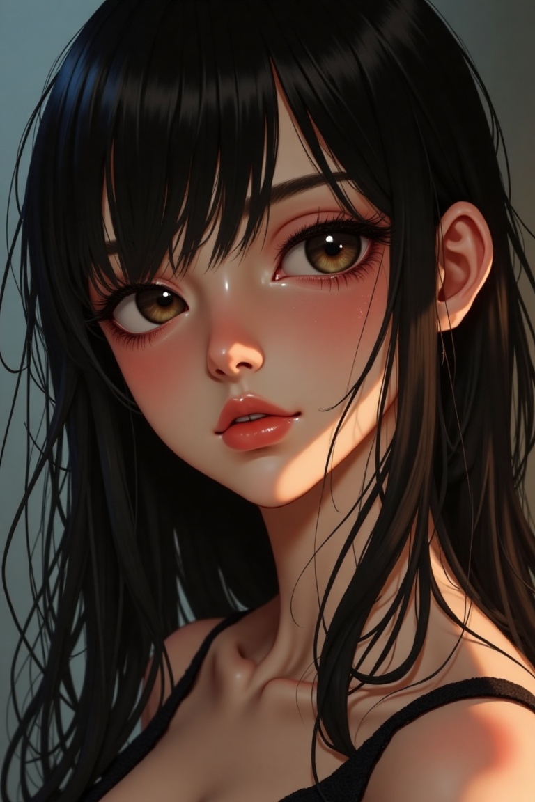 a beautiful anime girl,  close-up portrait,  melancholic expression on Tensor.Art