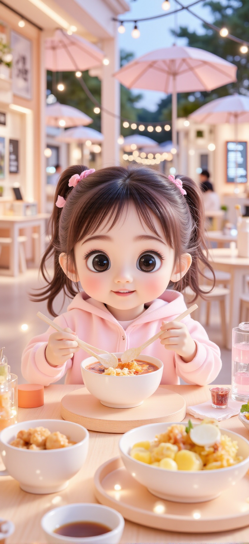 A baby doll-like young girl,  likely Asian,  is depicted in a highly detailed digital painting style. She has long on Tens...