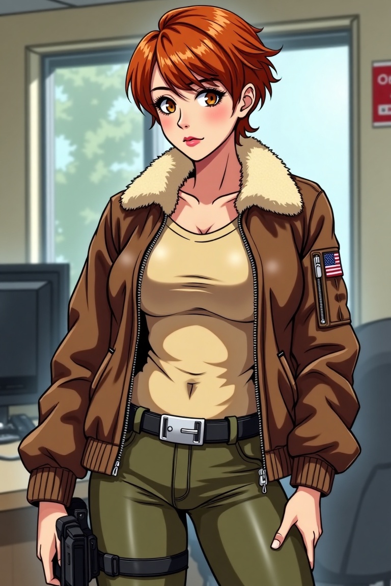 an illustration of Cover Girl,  from GI Joe,  pixie cut Auburn hair on Tensor.Art
