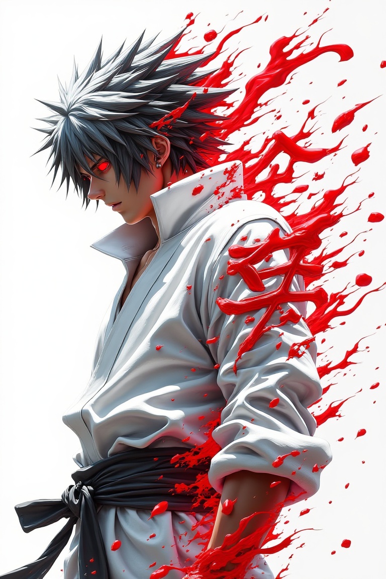urban_sasuke_fragment,  close-up,  detailed male character in white modern ninja outfit on Tensor.Art