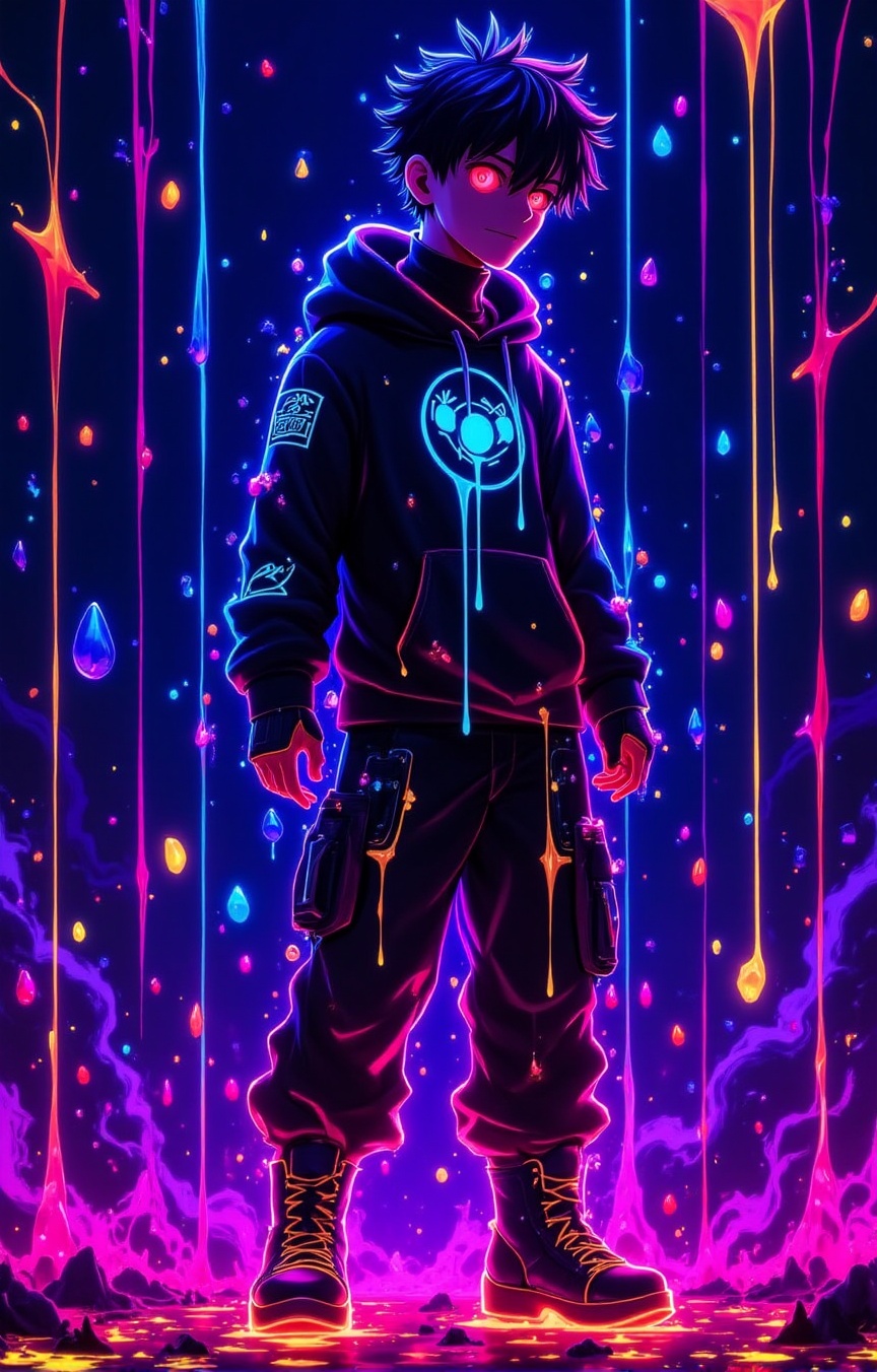 [Broken android boy],  [reaching toward a distant light],  wearing [a cracked faceplate and LED-lined hoodie] on Tensor.Art