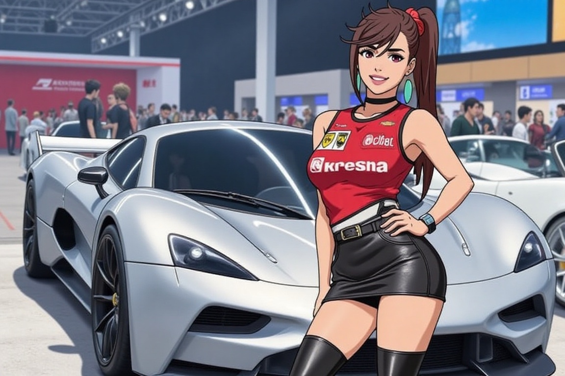 ayase momo,  anime style,  leaning on the car on Tensor.Art