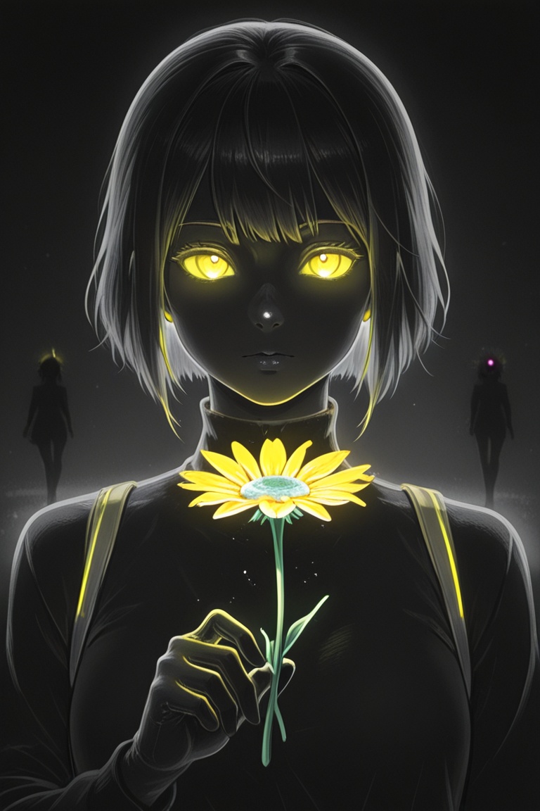 The silhouette of an anime girl,  made in the aesthetics of anime,  is embodied using glowing neon lines on Tensor.Art