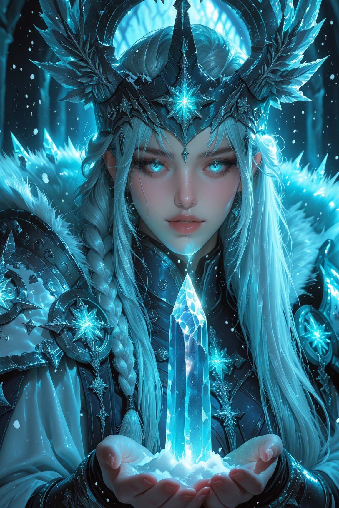 jjv,  A female warrior of ice and vengeance,  the Frostbound Valkyrie emerges from the frozen tundras clad in glistening a...