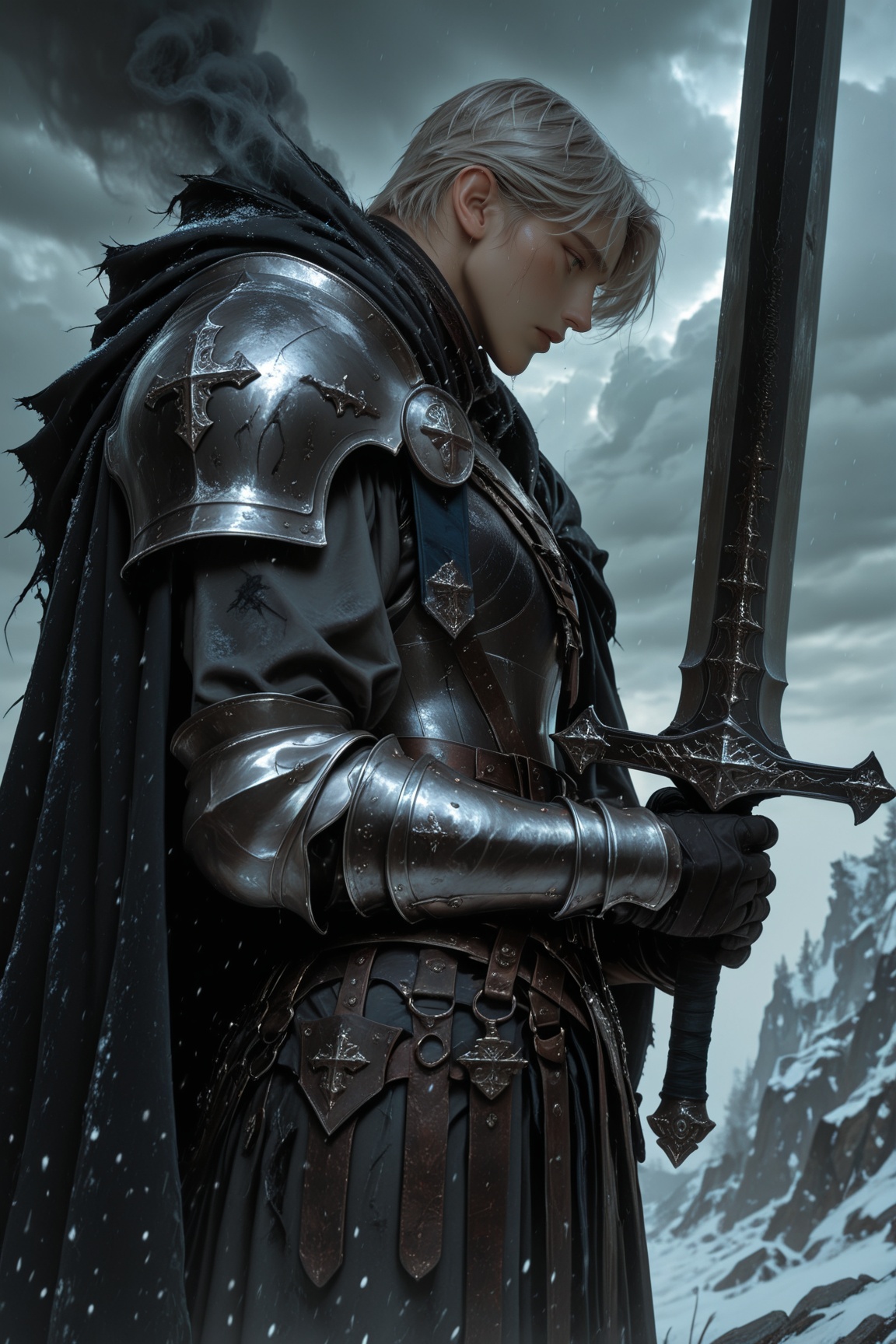 jjv,  Dark armored figure,  holding large sword on Tensor.Art