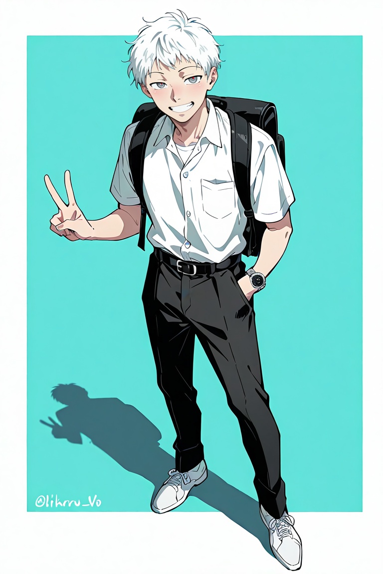 1boy,  aqua background,  backpack on Tensor.Art