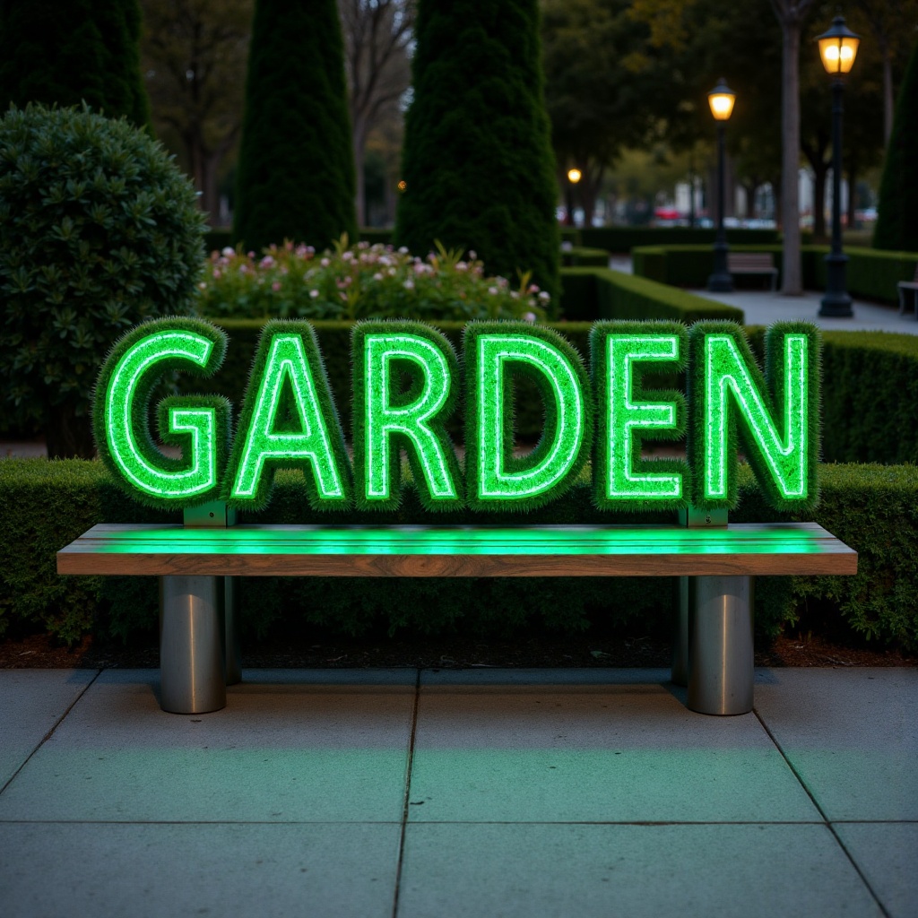 The picture shows a dark,  nocturnal park with branching LEDs. In the foreground there is a bench,  the design of which is...