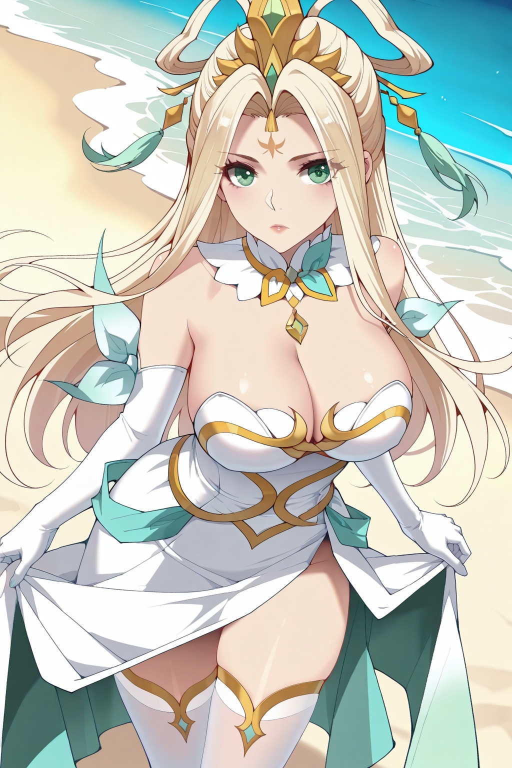 on the beach,  on the beach,  Thigh exposed on Tensor.Art