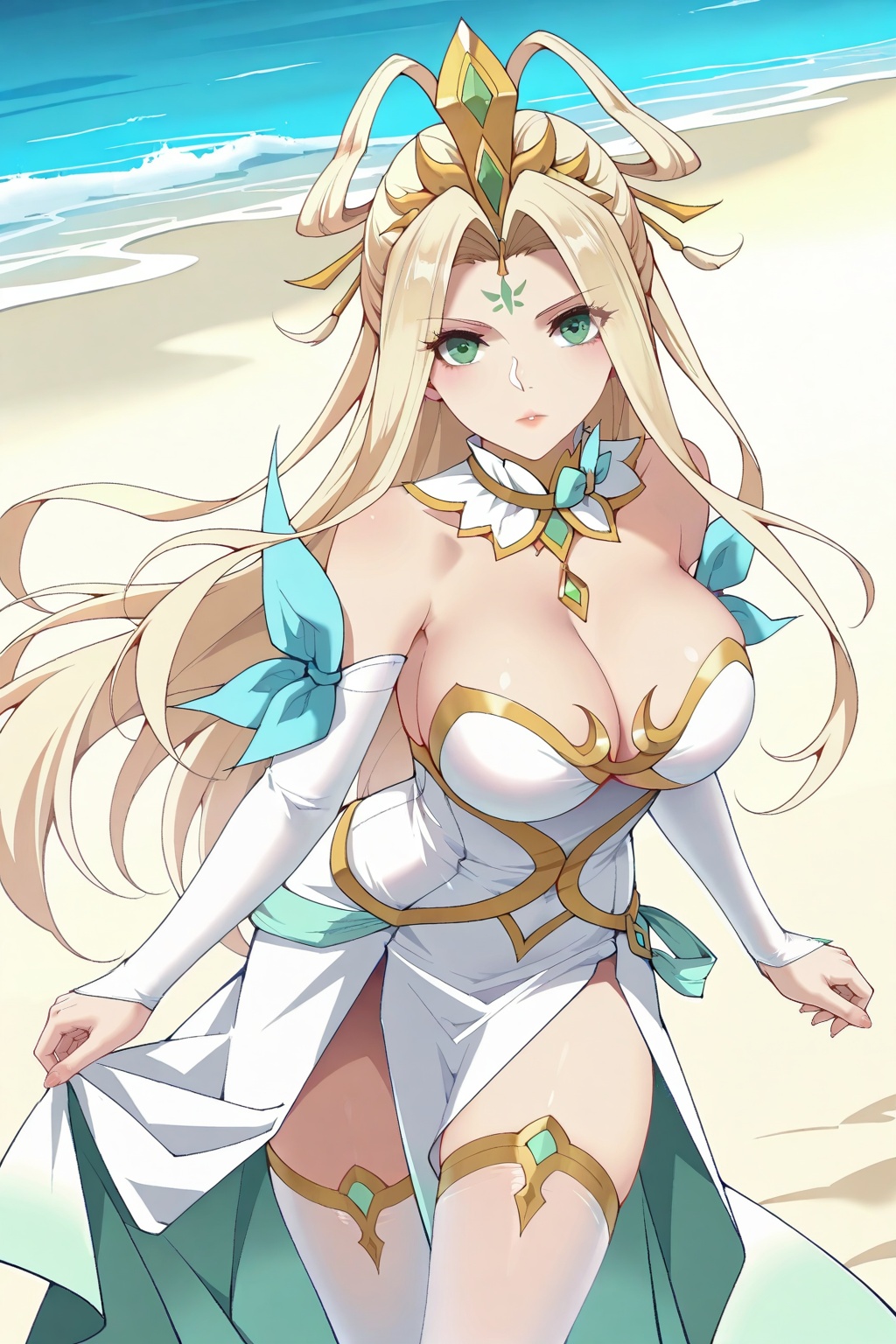 on the beach,  on the beach,  Thigh exposed on Tensor.Art